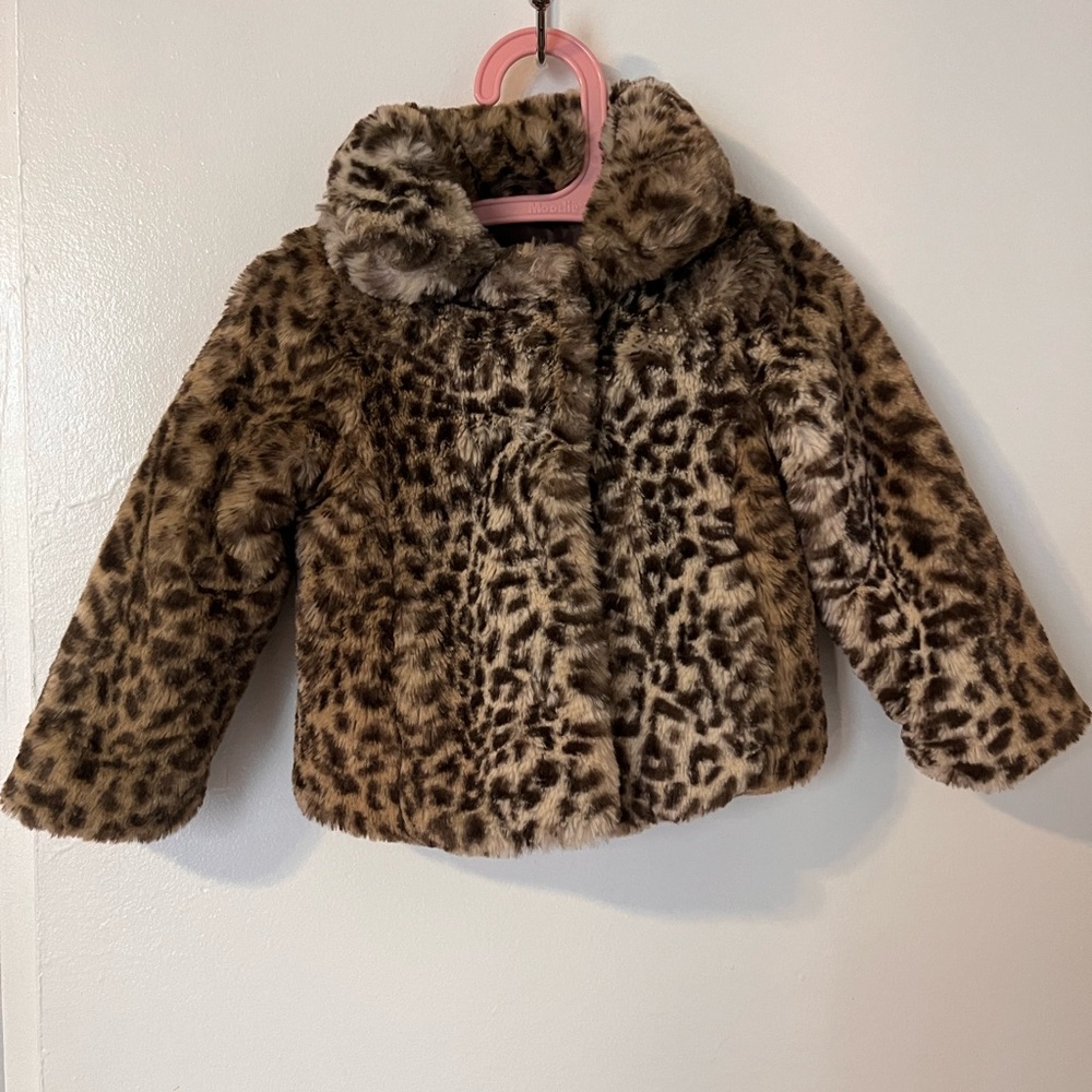 C&C California Brown Leopard Kids Faux Fur Coat